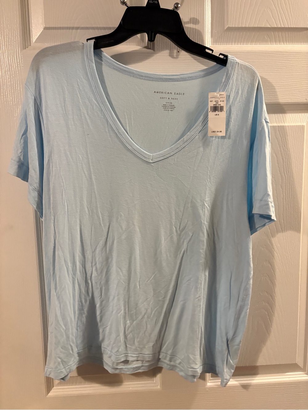 American Eagle Outfitters Pale Blue V-Neck Short Sleeve Tee